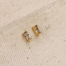 Load image into Gallery viewer, 18k Gold Filled Baguette Birthstone Stud Earrings