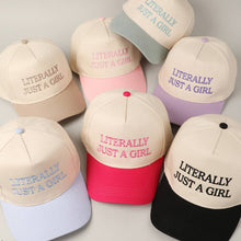Load image into Gallery viewer, Literally Just A Girl Embroidery Two Tone Trucker Hat
