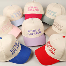 Load image into Gallery viewer, Literally Just A Girl Embroidery Two Tone Trucker Hat