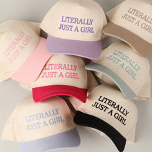 Load image into Gallery viewer, Literally Just A Girl Embroidery Two Tone Trucker Hat