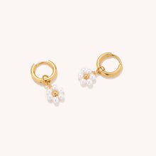Load image into Gallery viewer, Pearl Daisy Charm Huggies