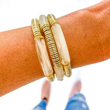 Load image into Gallery viewer, Clear Ivory Marble Acrylic Tube Bamboo Bracelet