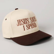 Load image into Gallery viewer, JESUS SAVES I SPEND Embroidery Trucker Hat