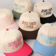 Load image into Gallery viewer, JESUS SAVES I SPEND Embroidery Trucker Hat