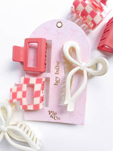 Load image into Gallery viewer, Pink Bow and Checkered Claw Hair Clip Set