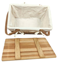 Load image into Gallery viewer, Natural Woodchip Picnic Basket w/Cotton Liner