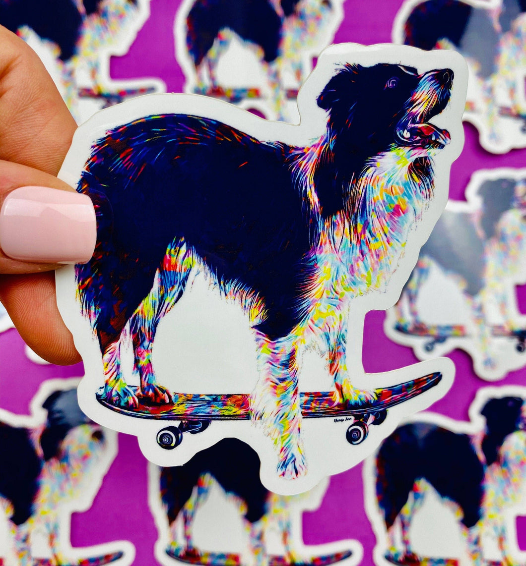 Border Collie Skateboard Dog Sticker