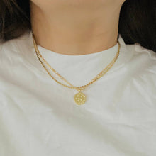 Load image into Gallery viewer, Coin Medallion pendant charm on a 18k Gold Fill cuban chain 
