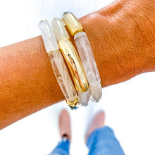 Load image into Gallery viewer, Clear Ivory Marble Acrylic Tube Bamboo Bracelet
