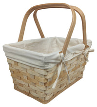 Load image into Gallery viewer, Natural Woodchip Picnic Basket w/Cotton Liner
