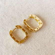 Load image into Gallery viewer, 18k Gold Filled Medium Rectangular Clicker Hoop Earrings Wit
