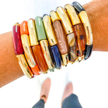 Load image into Gallery viewer, Fall &amp; Gold Acrylic Tube Bamboo Bracelets
