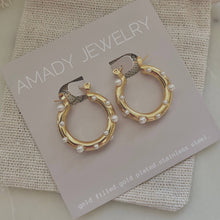 Load image into Gallery viewer, Pearls Gold Hoop Earrings Stainless Steel waterproof
