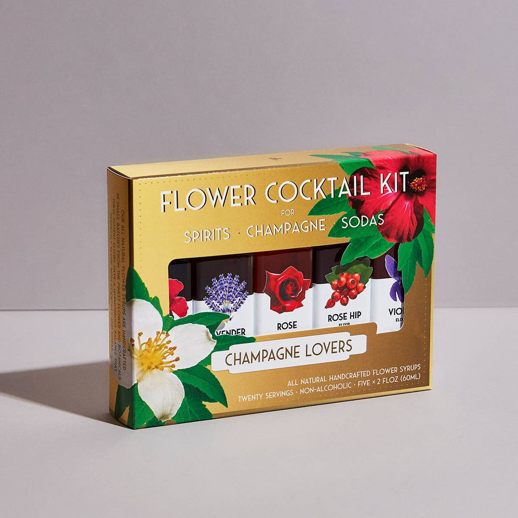 Champagne Lovers Cocktail Kit. 5-Pack Flower Syrups.