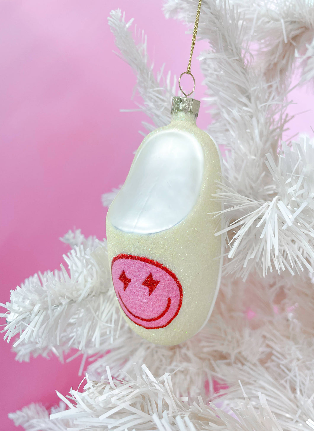 Pink Smiley Face Slipper Christmas Ornament