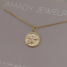 Load image into Gallery viewer, Coin Necklace 18k Gold Filled Gold Plated Honeybee Queen Bee
