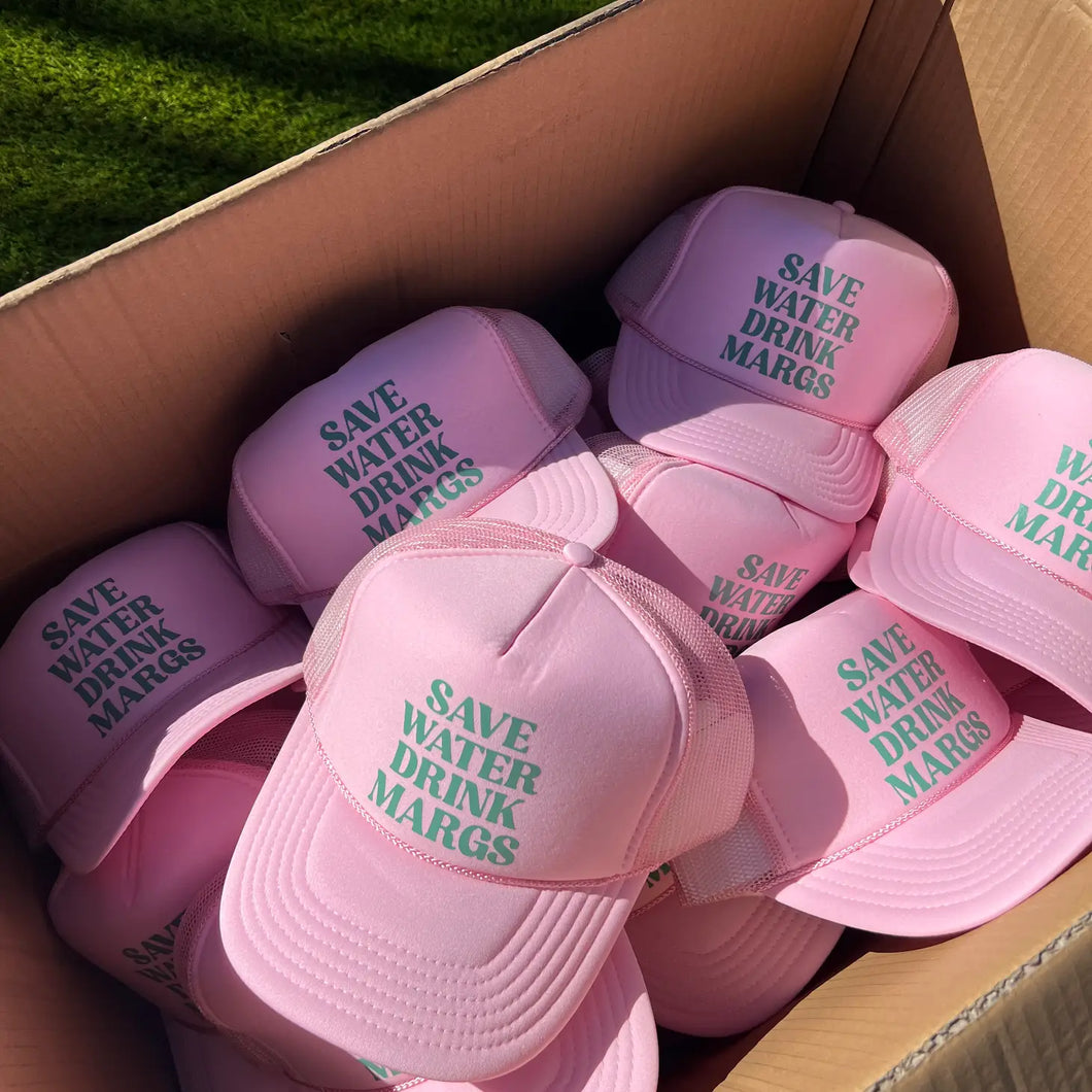 Save Water Drink Margs Trucker Hat- Light Pink