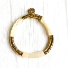 Load image into Gallery viewer, Clear Ivory Marble Acrylic Tube Bamboo Bracelet
