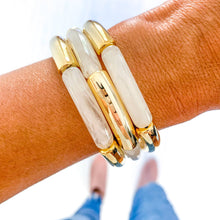 Load image into Gallery viewer, Clear Ivory Marble Acrylic Tube Bamboo Bracelet
