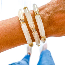 Load image into Gallery viewer, Clear Ivory Marble Acrylic Tube Bamboo Bracelet

