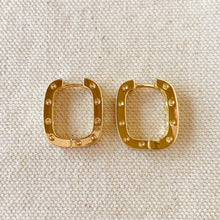 Load image into Gallery viewer, 18k Gold Filled Medium Rectangular Clicker Hoop Earrings Wit
