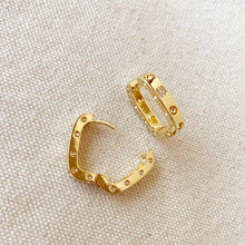 Load image into Gallery viewer, 18k Gold Filled Medium Rectangular Clicker Hoop Earrings Wit
