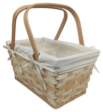 Load image into Gallery viewer, Natural Woodchip Picnic Basket w/Cotton Liner
