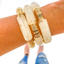 Load image into Gallery viewer, Clear Ivory Marble Acrylic Tube Bamboo Bracelet

