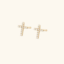 Load image into Gallery viewer, Crystal Cross Studs- Gold
