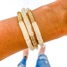 Load image into Gallery viewer, Clear Ivory Marble Acrylic Tube Bamboo Bracelet

