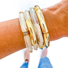 Load image into Gallery viewer, Clear Ivory Marble Acrylic Tube Bamboo Bracelet
