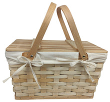 Load image into Gallery viewer, Natural Woodchip Picnic Basket w/Cotton Liner
