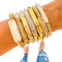 Load image into Gallery viewer, Clear Ivory Marble Acrylic Tube Bamboo Bracelet
