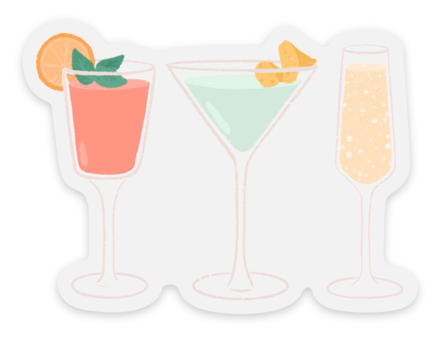Clear Cocktail Trio Sticker, 2.8x2.09in